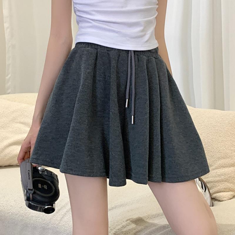 Drawstring Sports Shorts Women's Summer Elastic Waist Sag Loose Look Slim Everything with A Line Casual Wide Leg Skirt Pants