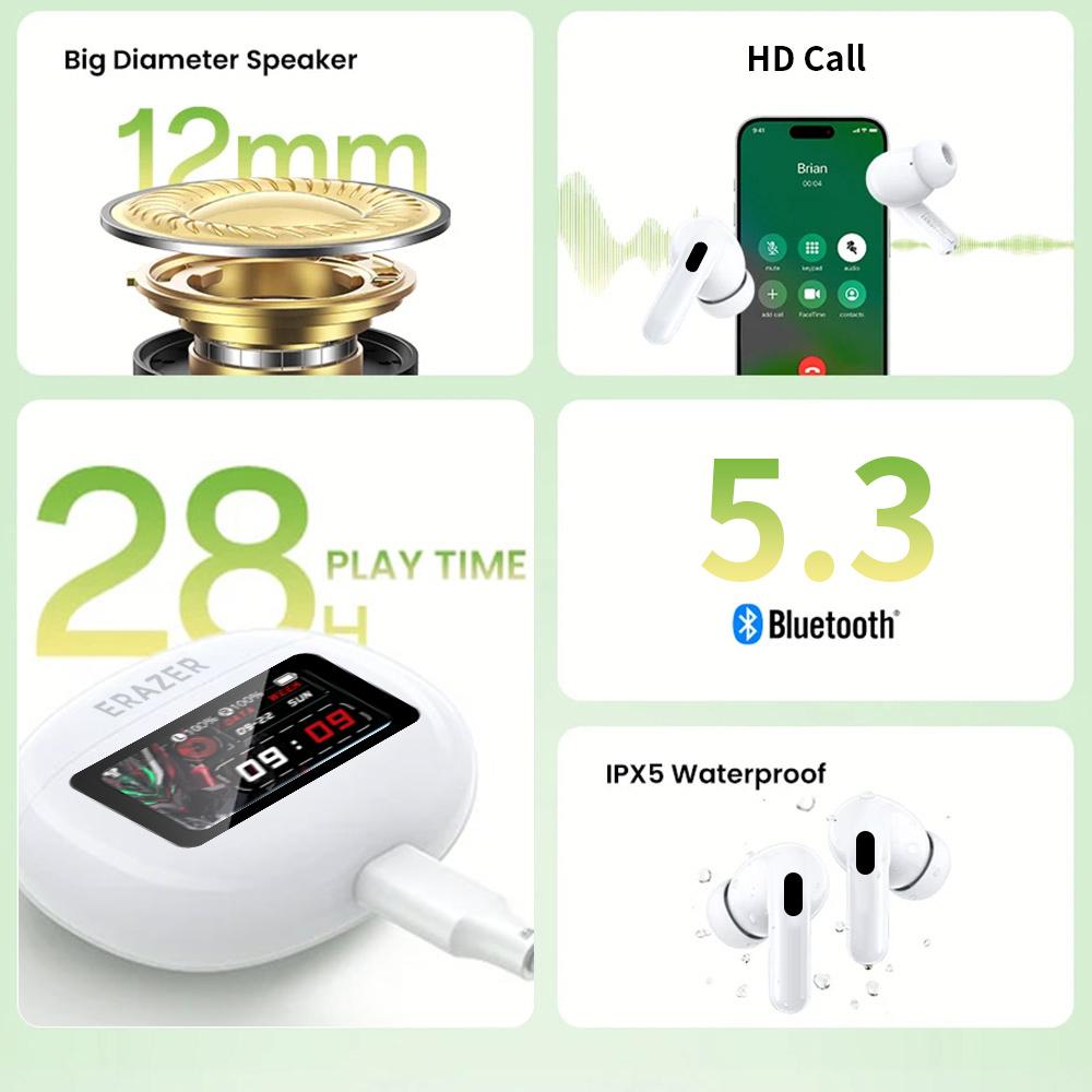 ERAZER AI Translator Bluetooth Earphones Airs Pro Touch Screen Headphones Comfortable Stable Sports Wireless Headsets HD Call