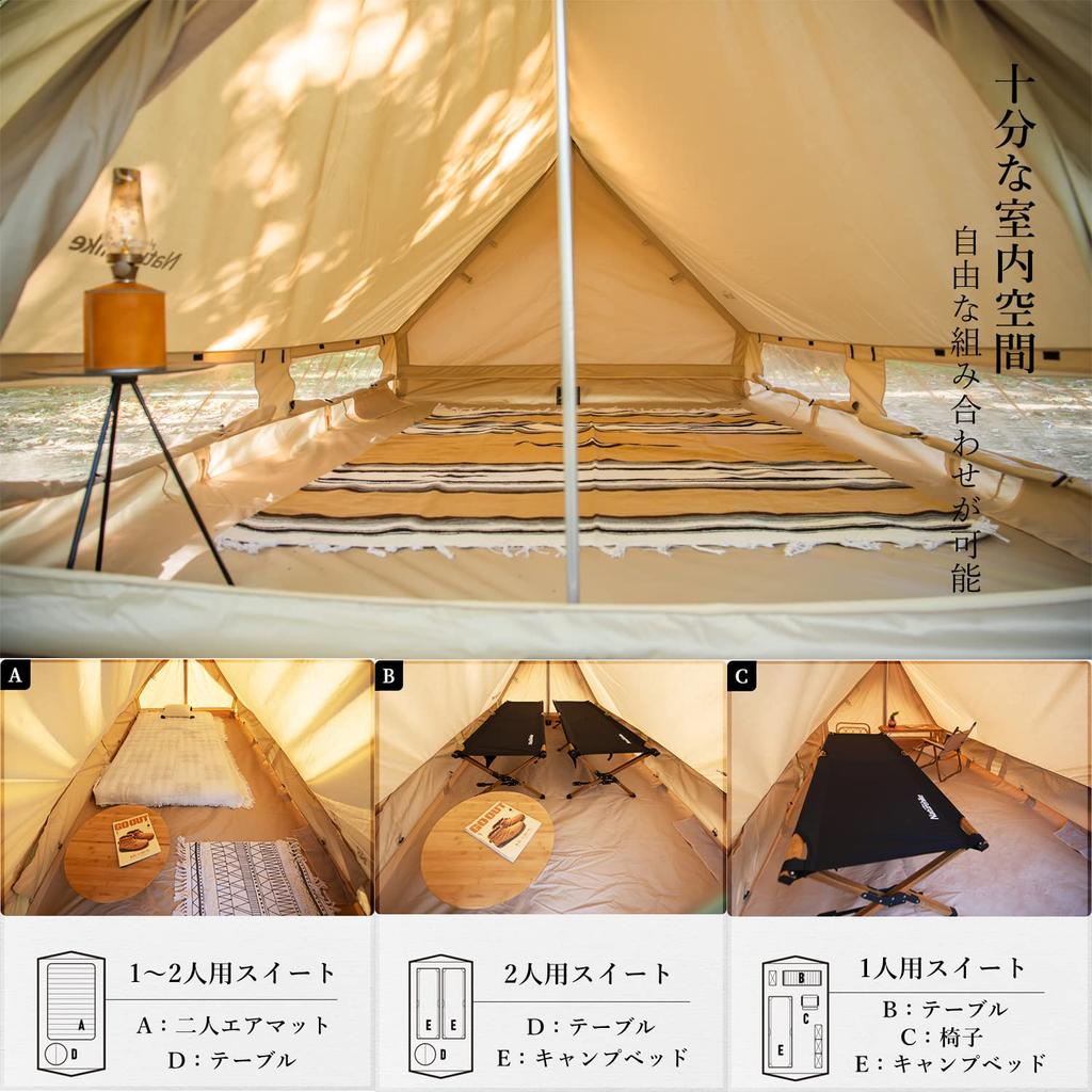 Naturehike Official Shop Lodge Tent Каркасная палатка Поликоттон TC Вентиляция Простая установка Двухслойная семейная кемпинговая передняя комната Сетка из хлопчатобумажной ткани