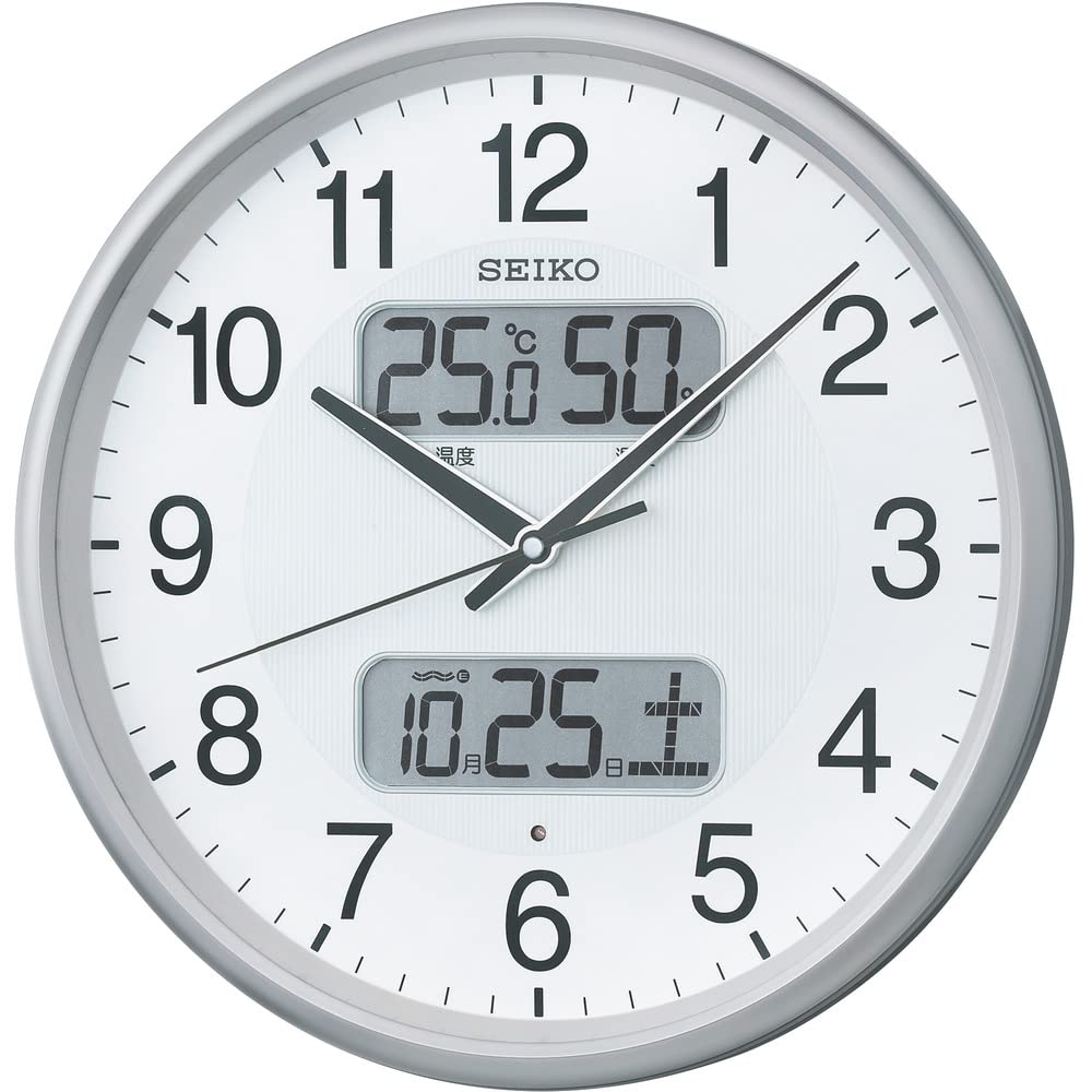 Seiko Clock Wall Clock Silver Metallic Diameter Radio Analog Calendar Temperature Humidity Display KX383S 35.0x5.2cm