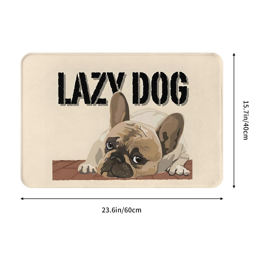 French Bulldog Illustration Doormat Beige Brown Black Printed Polyester Machine Washable Cold Water Only 80x50cm