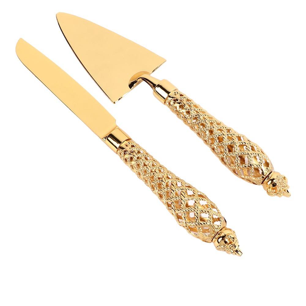 Zinc Alloy Cake Knife and Server Set Gold Gold Cake Serving Set For Birthday