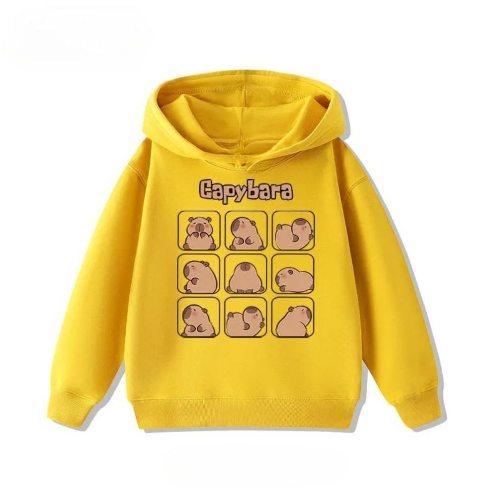 Мультяшный милый принт капибары Детские худи с капюшоном Толстовка Повседневная мода Одежда для мальчика девочки Детский флисовый пуловер Осень