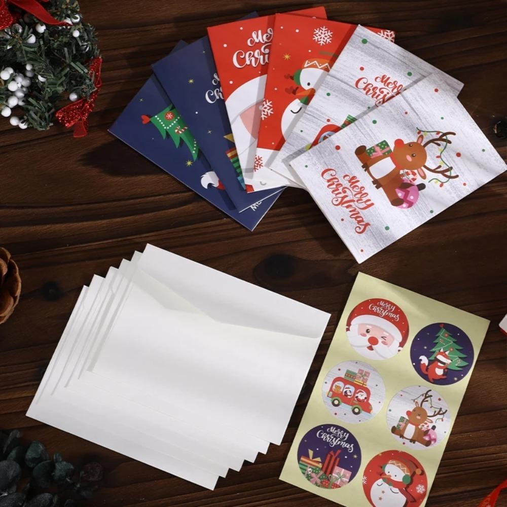 6 шт./компл. Веселая рождественская открытка Подарочная карта на Рождество День рождения Милая мультяшная полусложенная открытка Благословение Сообщение Открытка с конвертом