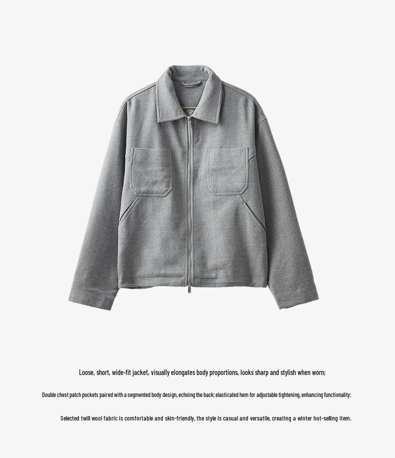 APO Menswear | Мужское шерстяное зимнее пальто - Толстое, свободное, повседневное, ощущение высокого качества, двойная молния, короткая куртка