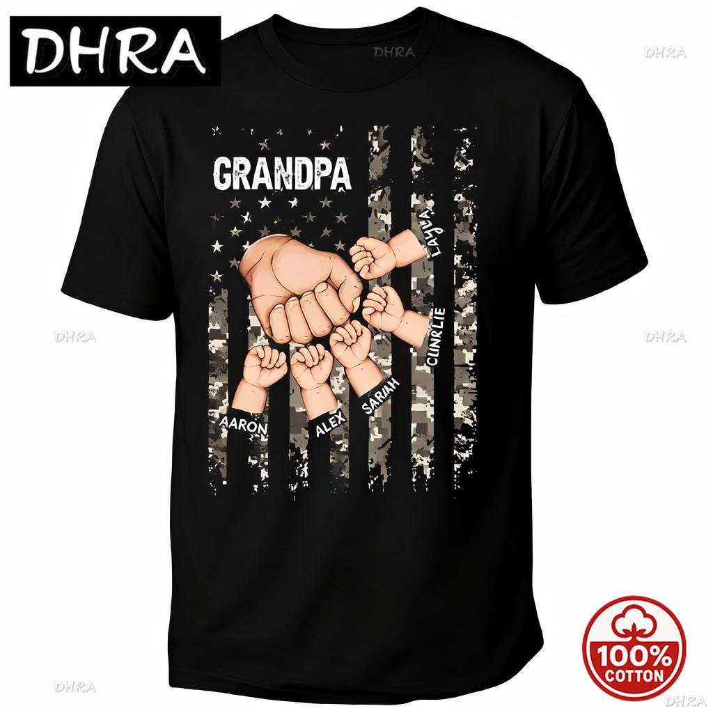 Customized Unisexs Grandpa American Flag Fathers Day 4th Of July First Gift Tshirts For Dad Poppop Pop Papa With Grandkids Names