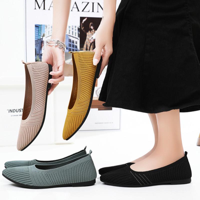 Модные вязаные балетки Samilor с круглым носком для женщин, повседневные слипоны, туфли с неглубоким вырезом, больших размеров, офисные туфли-лодочки, мокасины