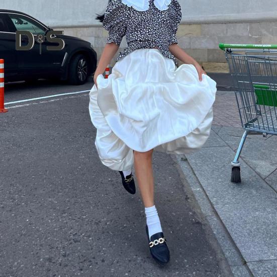 Юбка макси, однотонная атласная юбка в стиле пачки, длинная юбка, однотонная, весна-осень, женская юбка-трапеция, повседневная одежда