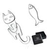 Silver cat and fish stud earrings, 925 silver