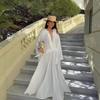Elegant White Loose Guaze Long Dresses Woman Casual V Neck Flare Full Sleeve Long Robes New Female High Street Office Dress