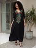 Black Maxi Dresses Women Summer Embroidery Viscose Holiday Cover Ups for Swimwear Beachwear Bathing Suits