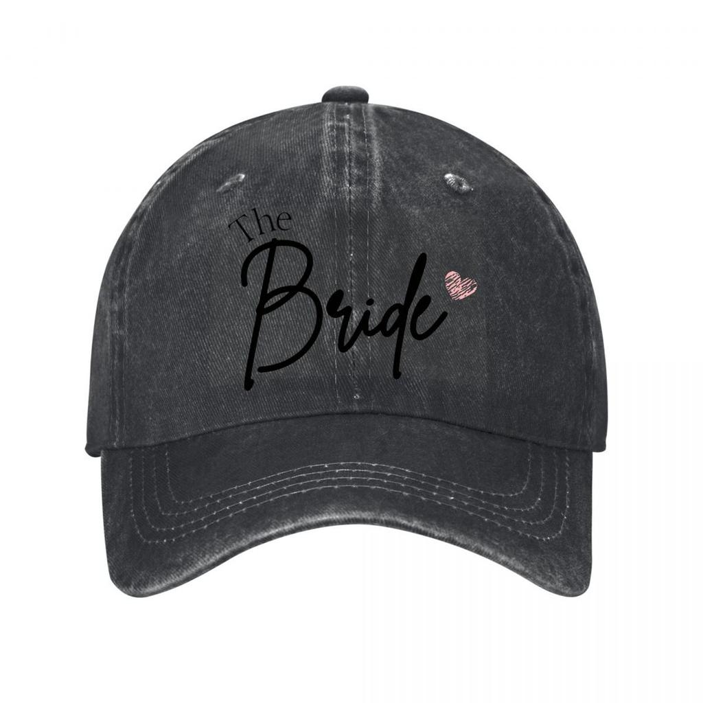 The Bride Script Text Pink Heart Wedding Washed Baseball Cap Outdoor For Womens Unisex FeUnisex