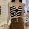 Полосатый трикотажный жилет на подтяжках с завязками для женщин, летний дизайн, внутренний слой, горячая девушка, короткий топ, модный
