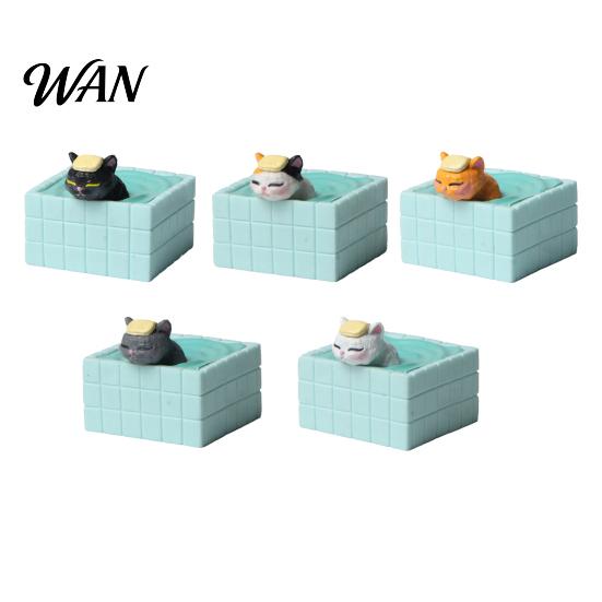 Unique Desktop Ornament for Cat Lovers Cute Bathing Figurine, Mini Kitten in Blue Bathtub Statue, Micro Landscape Small Sculpture Home Fairy