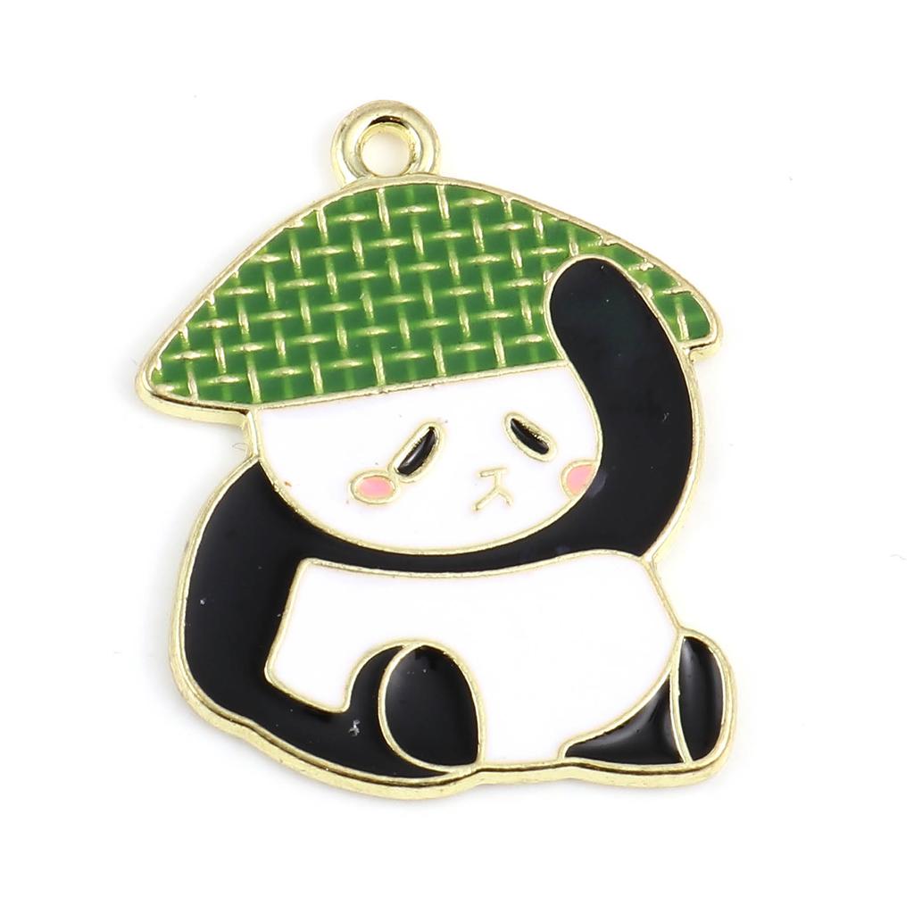 10PCs Cute Panda Charms Pendant Zinc Alloy For Necklace DIY Jewelry Making Animal White Green Bamboo Charms Bracelet Earring