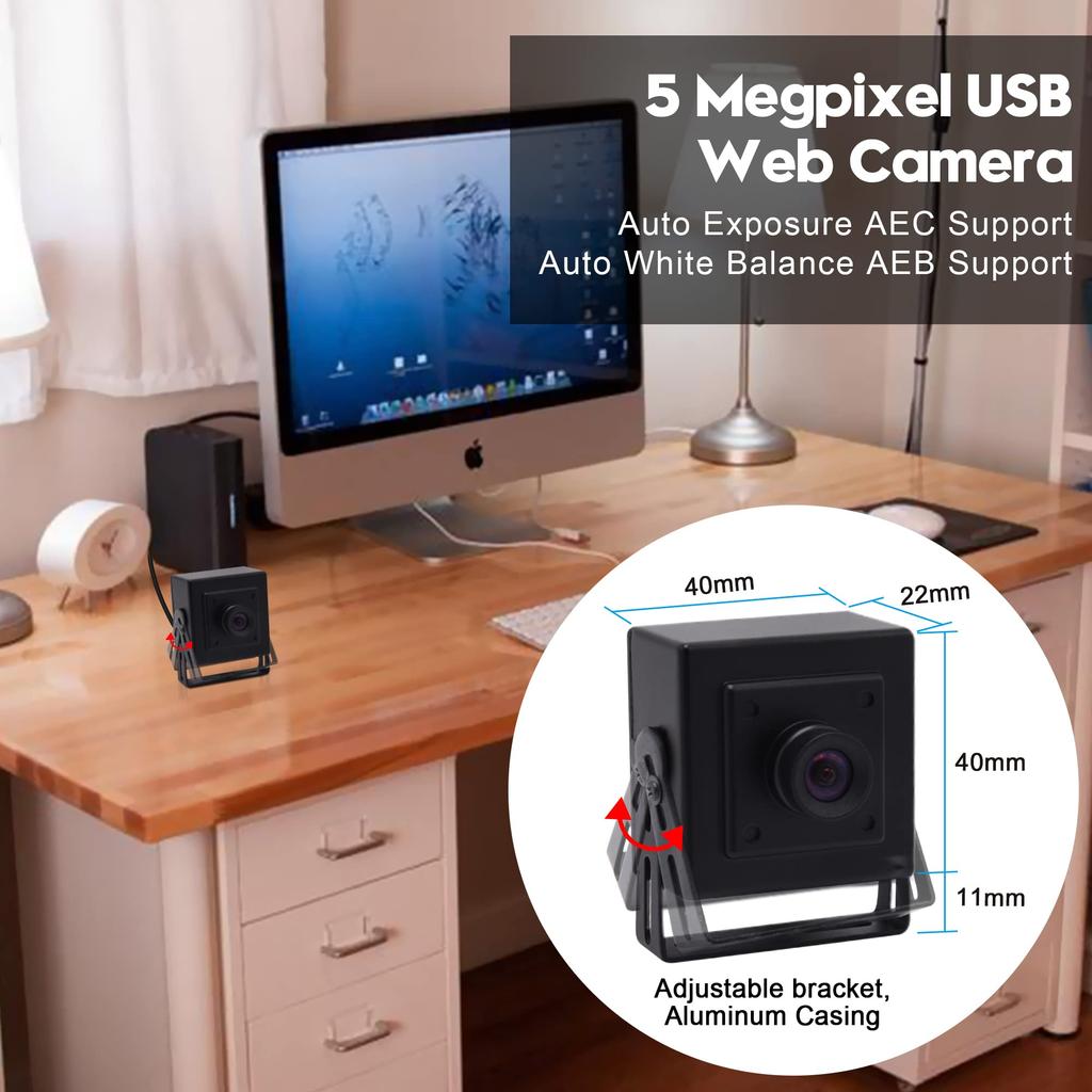 ELP 5MP Webcam USB Lens Aptina CMOS Sensor Webcam with Mini USB with 100-degree Distortion-Free 500W05G-BL100 (Compatible Windows/Mac/Linux/Raspberry