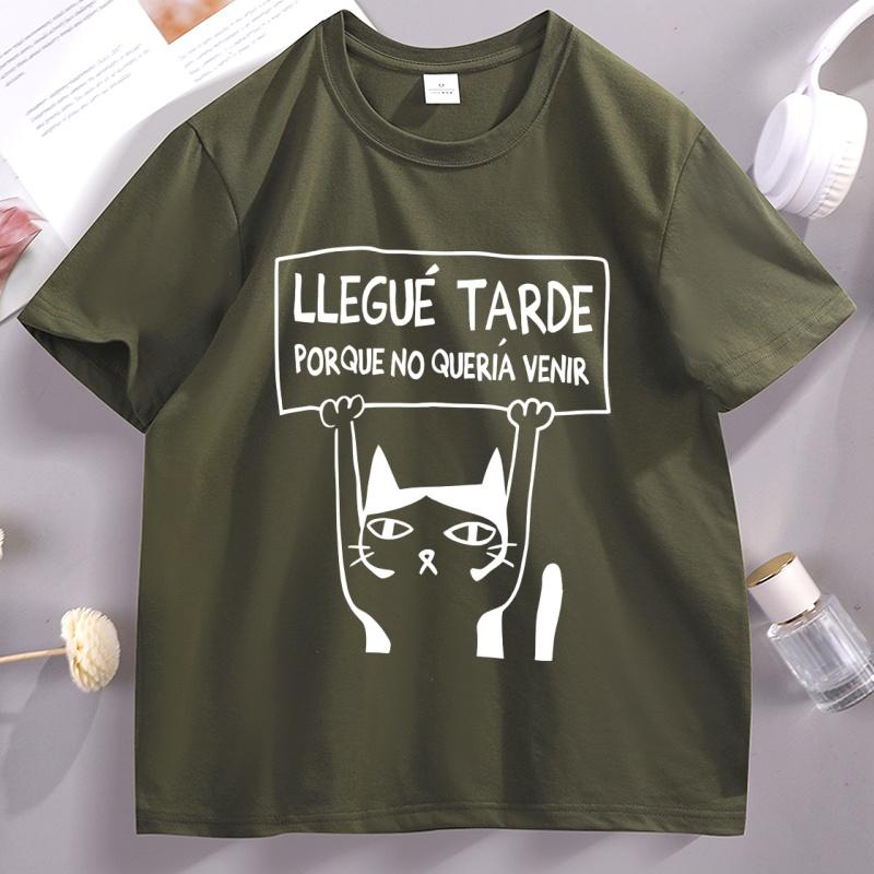 Funny Cat Graphic T Shirts Spanish Quote Print Tshirt Unisex Unisex Round Neck Short Sleeve Streetwear Tshirt Soft Breathable
