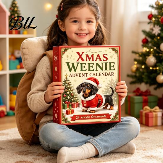 Holiday Home Decor 3D Dachshund Advent Calendar with 24 Unique Mini Dog Figures, Christmas Creative Presents Countdown Toy Set for Kids, Collectible