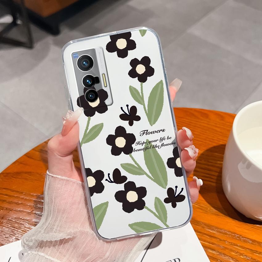 Cellphone Case For Vivo X70 X80 Pro Plus X200S X27 X21 X60 Beautiful Flower Pattern Transparent TPU Advanced Anti Slip Protective Shell For Vivo Cover