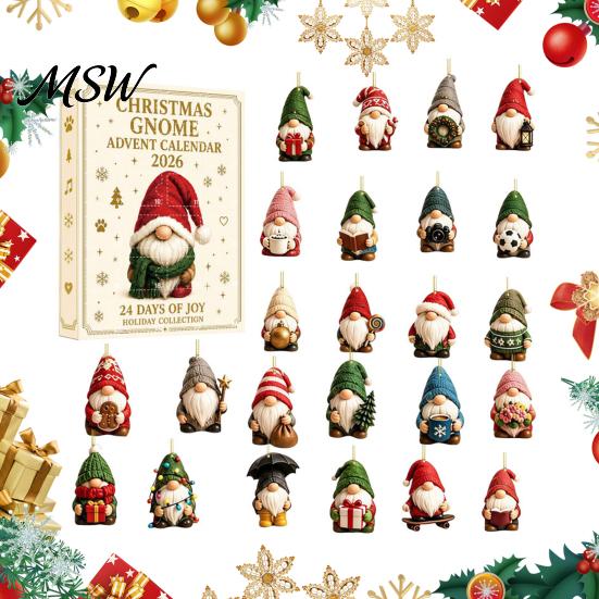 Festival Atmosphere Accessories Coastal Gnome Advent Calendar, 24Pcs Acrylic 2D Sea Glass Ornament Set Christmas Tree Decor with Hanging String, Beach