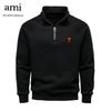 2025 New Autumn/Winter Embroidery Half Zipper Hoodie Stand Up Collar Trendy Versatile Plush Men's Hoodie