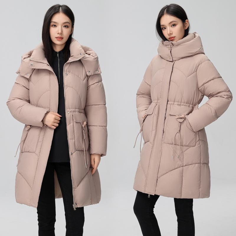 European station long cotton-padded women's winter coat waist thickened hooded down cotton-padded jacket over the knee