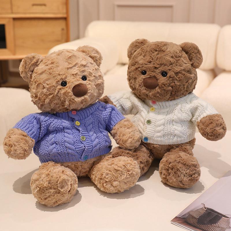 Bear Plush Teddy Stuffed With Cozy Sweater Soft Huggable Bedtime Gift Companion