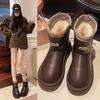 Waterproof Leather Thick-soled Snow Boots for Women's 2025 Autumn and Winter New Velvet Thickened Thermal Cotton Shoes Northeast Short Cotton Boots