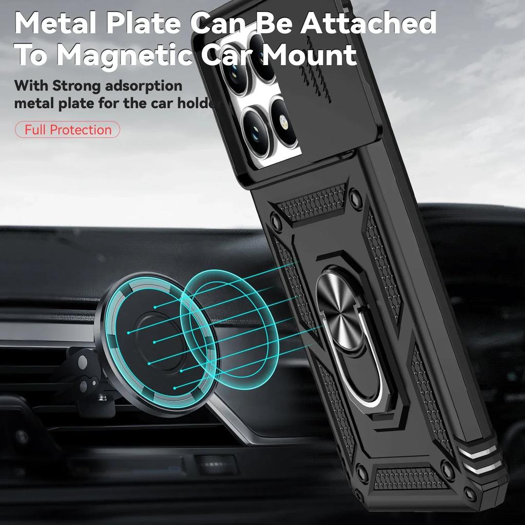For Xiaomi Redmi Note 14 Pro 4G 5G Case Car Magnetic Ring Stand Slide Camera Lens Armor Shockproof Cover For Note 14 4G 5G Funda