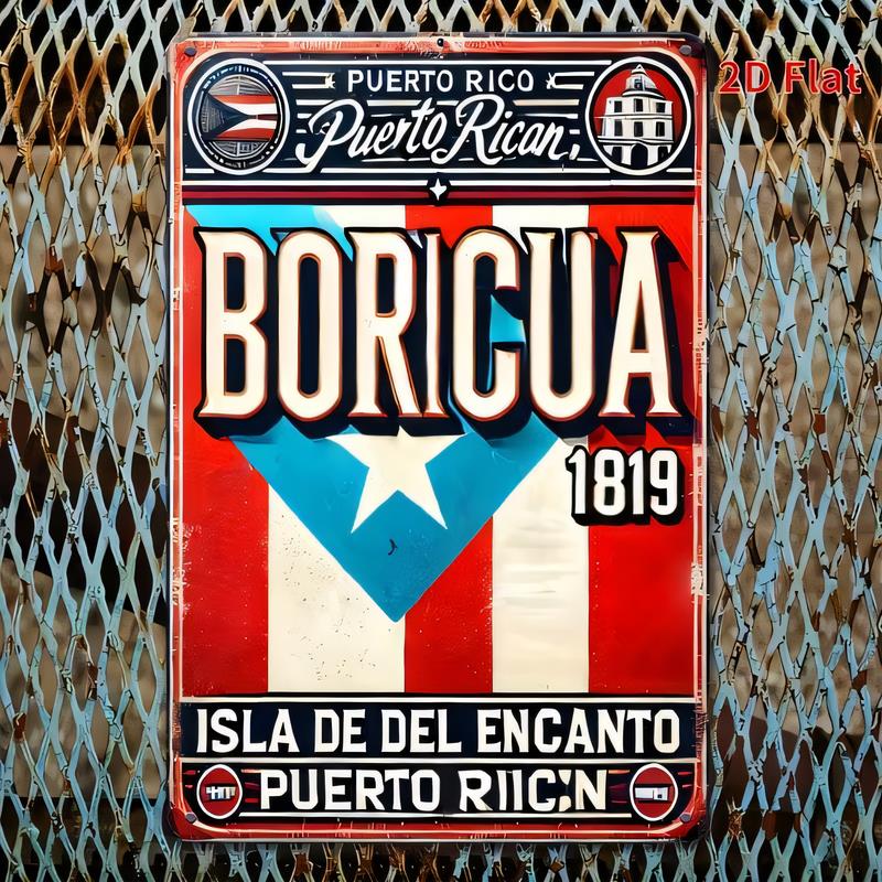 Tin Sign Puerto Rico Flag Retro Vintage Metal Wall Art Isla De Encanto Street Decor Bar Pub Garage Aluminum Look Plaque Po