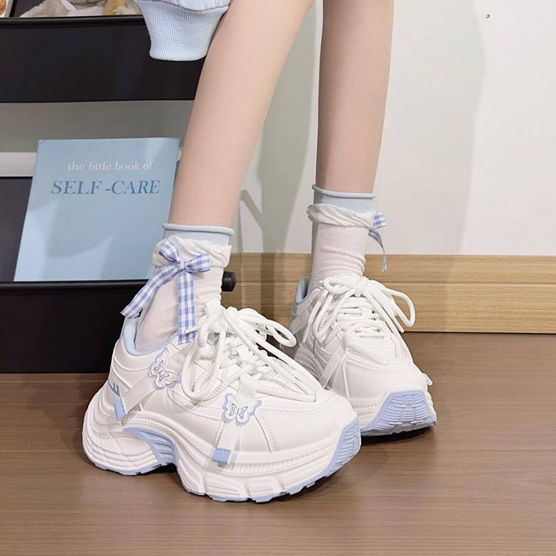 Youth style shoes Girls Butterfly Print Chunky Sneakers Lightweight Kids Sport Shoes Fall Outdoor Play