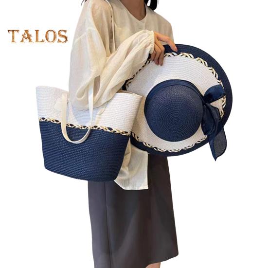 Летняя шляпа от солнца для девочек с соломенной плетеной сумкой через плечо, сумка-тоут с бантом, пляжная кепка ручной работы, сумка-тоут для отпуска, путешествий и работы