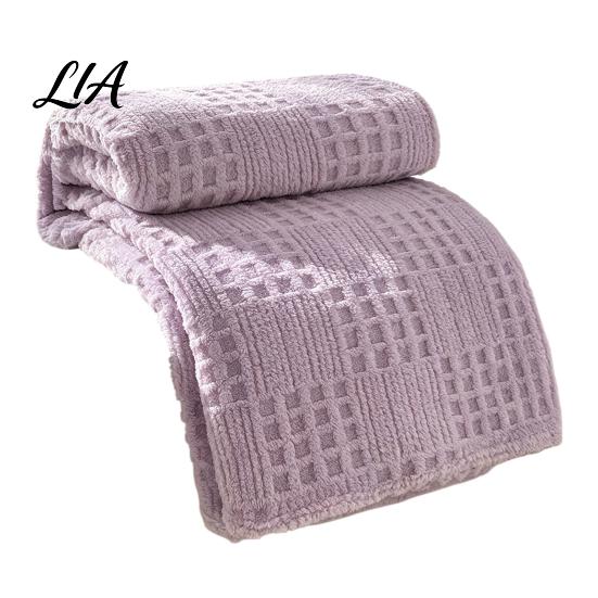Bedroom Sleeping Blanket 3D Waffle Checkered Throw Blanket, Solid Color Milk Fleece Plush Sofa Matching Soft Cozy Cover for Couch Bed Office Naps Shu