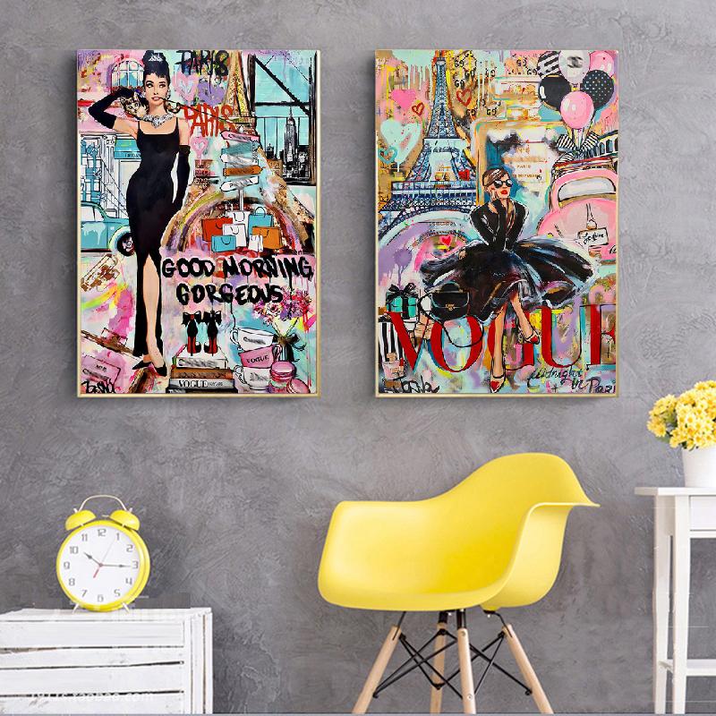 Modern Fashion Graffiti Street Pop Art Woman Frameless Poster Painting Canvas Print Wall Picture For Living Room Home Decoration