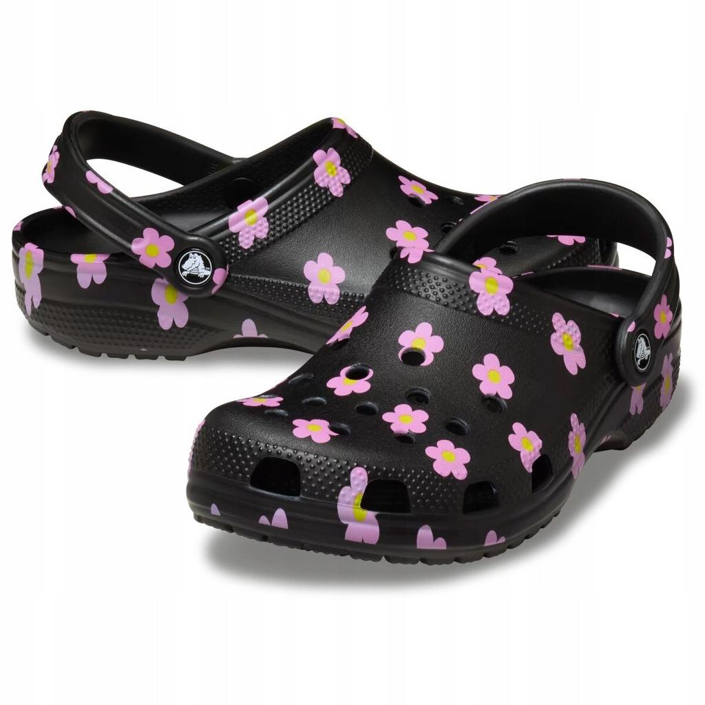 Crocs Classic Flower Clog Women 212677 Black 38-39 EU Comfort Lightweight Non-Slip Shoes