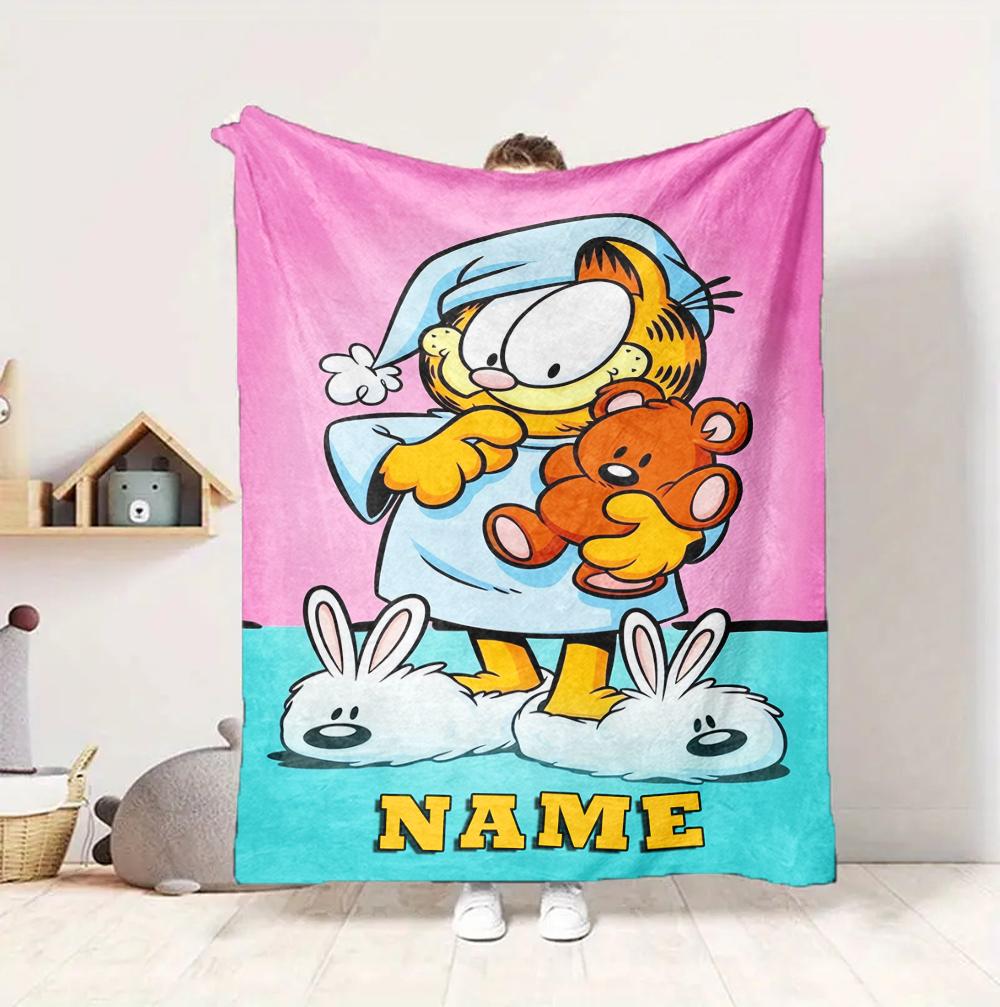 Custom Name Garfield's Attitude Flannel Blanket Throw Blanket Soft Warm Sofa Bed home Decor Unique Gift
