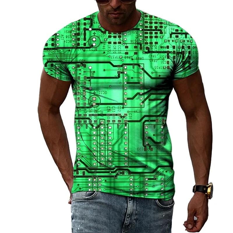 Летние футболки с круглым вырезом и 3D-принтом печатной платы, модные повседневные мужские футболки с коротким рукавом