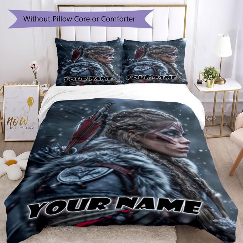 3pcs Custom Name Warrior's Journey Bedding Set Printed Bedding Set Duvet Cover Closure Includes 1 Duvet Cover & 2 Pillowcases Bedroom Decor