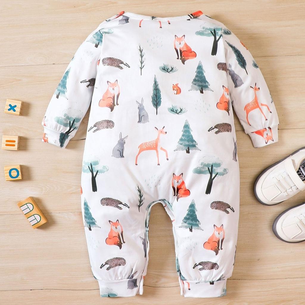 Baby Long Sleeve Cute Cartoon Animal Graphic Romper, Newborn Spring And Autumn Jumpsuit