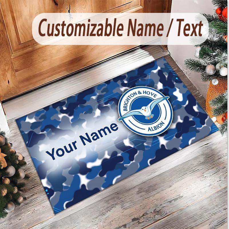 Personalized Crystal Velvet Carpet Brighton & Hove Albion Football Pattern Non Slip Floor Rug