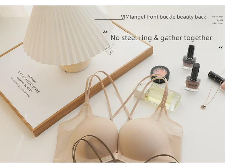 Japanese Light Cotton Lace Seamless Push-Up Bra Set with Front Buckle and Stylish Back Design