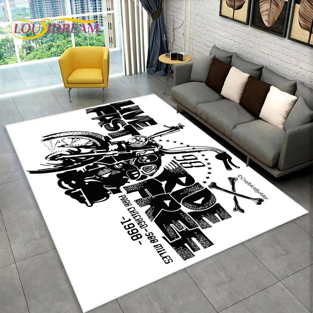 Retro Vintage Motorcycle Skull Area Rug,Carpet Rug for Living Room Bedroom Sofa Doormat Kitchen Decor,Child Non-slip Floor Mat