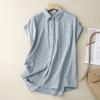 Летняя свободная однотонная хлопковая конопляная рубашка с коротким рукавом, женский топ