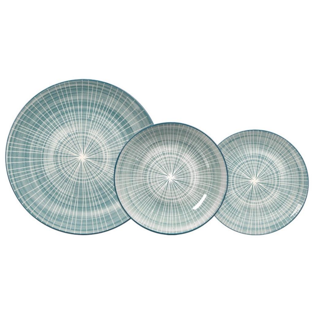 12-Piece Plate Set, Blue Geometric Pattern