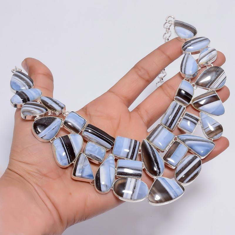 Потрясающий Высококачественный 100% Натуральный Голубой Опал Оуайхи Этнический Стиль Ювелирные Изделия Ручной Работы Серебро 925 пробы Ожерелье 21" WSJ-4786