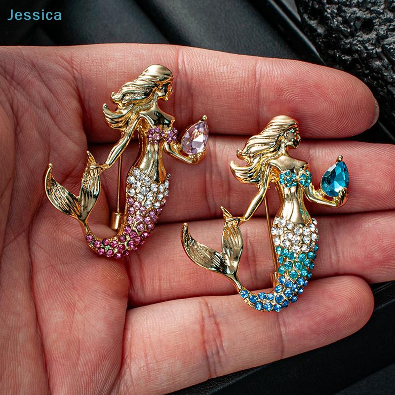Брошь-Русалка со стразами - Позолотая Хрустальная Булавка Для Женских Модных Украшений