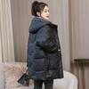 Women's Plus Size Autumn and Winter Lightweight Thin Section Padded Thickened Lapel Lapel Medium Long Zipper Hooded Warm Loose Outerwear