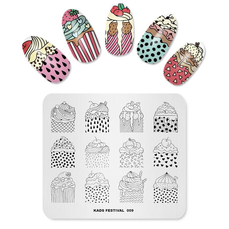kads Фестиваль 009 Шаблон торта со сладостями Инструменты для красоты Пластина для стемпинга для нейл-арта Изображение для нейл-арта Маникюр с штампом