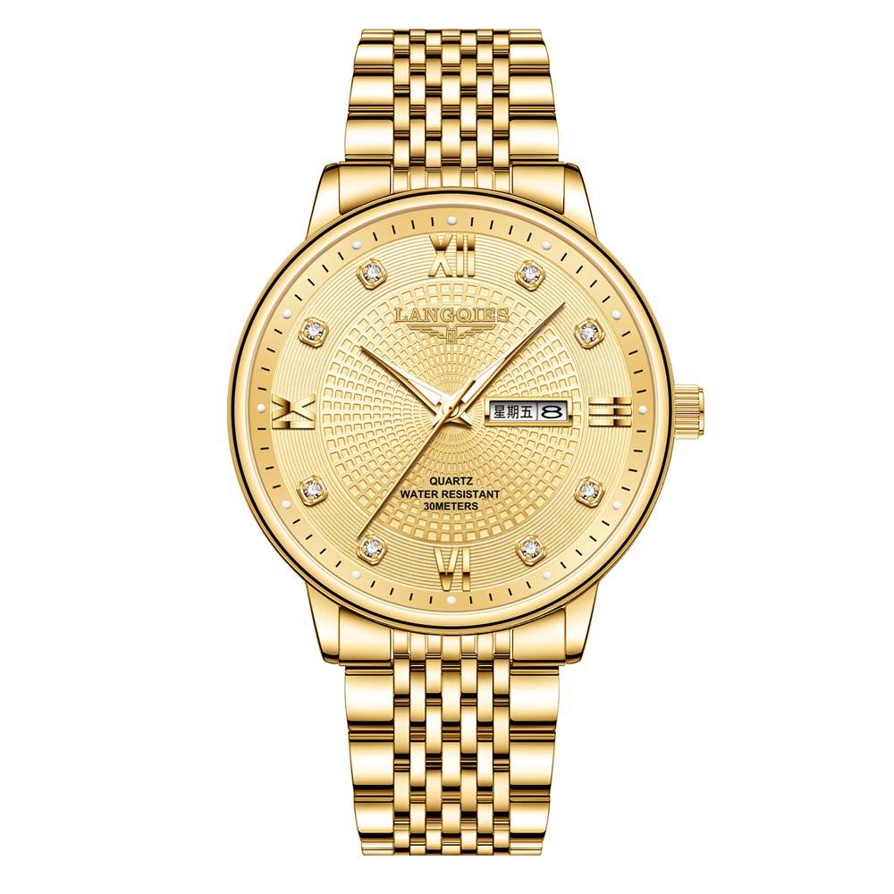 LANGQIES New Authentic Men's Watch Stainless Steel Bracelet Fake Mechanical Movement Waterproof Calendar Men's Wristwatch