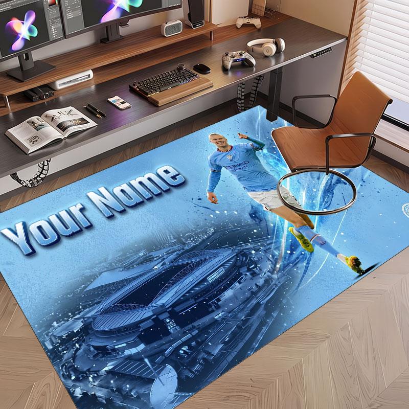 Custom Rug Erling Haaland Pattern Print Name Text Soft Non‑Slip Floor Carpet for Home Indoor Decoration